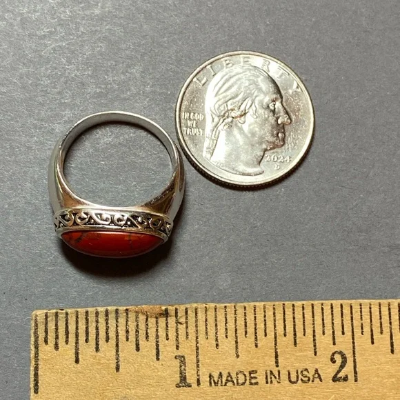Vintage sterling silver red jasper ring size 8 - Picture 2 of 8